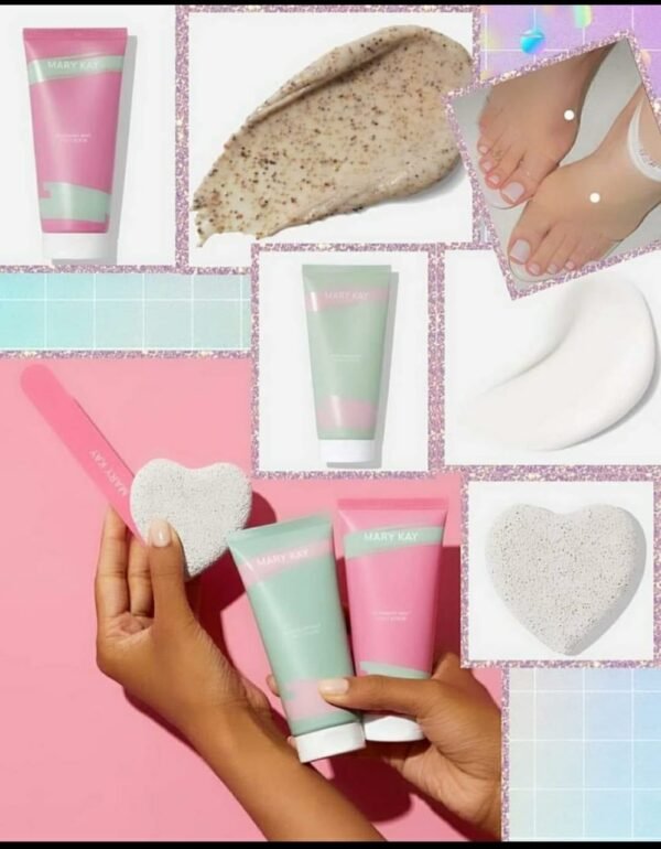 Set de pedicure: Exfoliante, crema, piedra pómez y lima. (todo de Mary Kay)