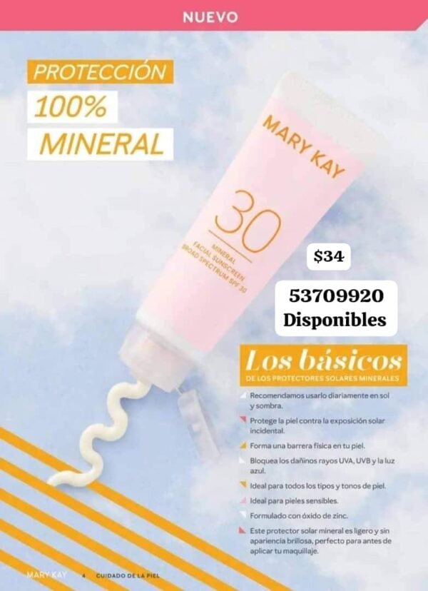 Protector Solar Facial Mineral con SPF 30 en $34 de Mary Kay. Disponible