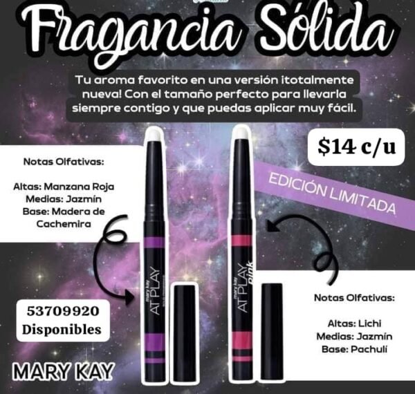 Fragancias Sólidas edición limitada de At Play $14 c/u. De Mary Kay. Disponibles