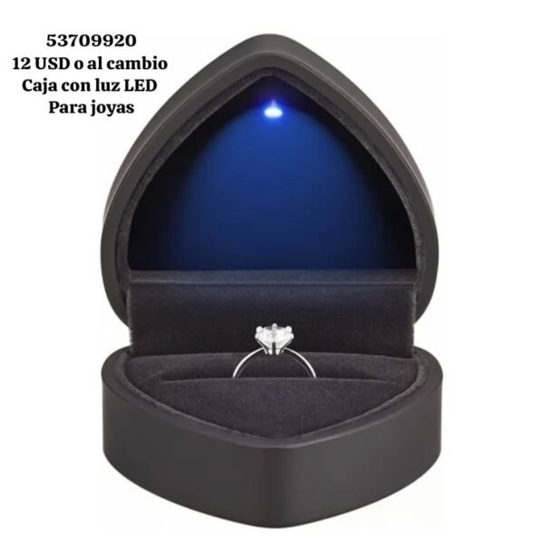 Caja con luz LED para joyas. Caben hasta 3 anillos (los 2 de mujer y el de hombre.)