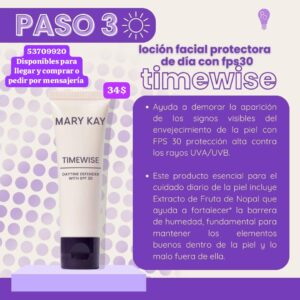 010 Paso 3 Loción Facial protectora de día de la TIMEWISE de Mary Kay Disponible. No es por encargo.
