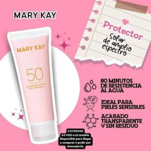 002 Protector Solar con SPF 50 de Mary Kay. Disponible.
