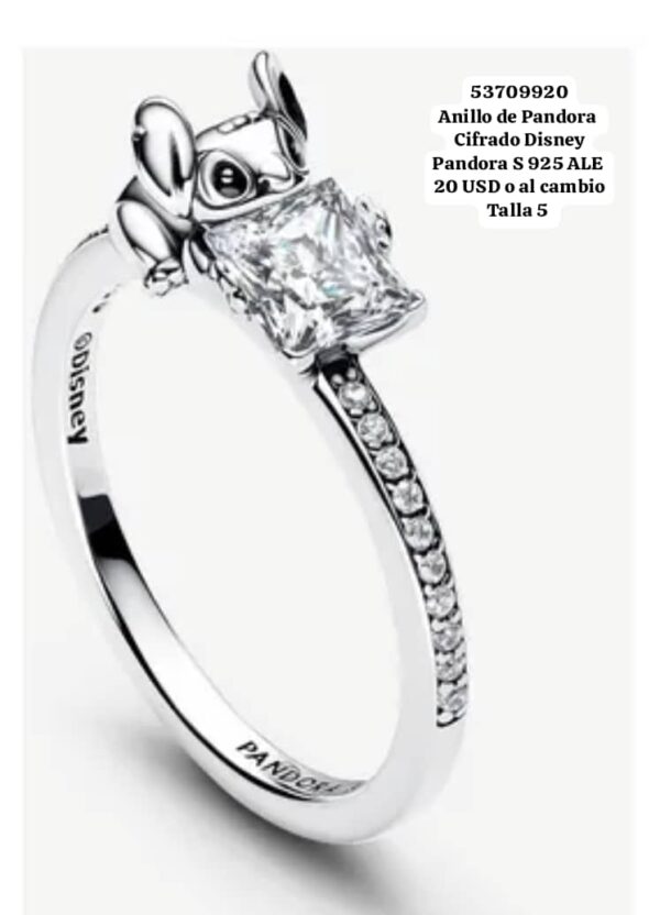 017 Anillo con Stitch. Talla 5 (Pandora con sus cifrados)