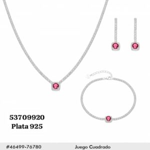 089 Conjunto de Plata 925 con circonias. (Cadena, dije, aretes y manilla.)