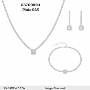 085 Conjunto de Plata 925 con circonias. (Cadena, dije, aretes y manilla.)
