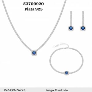 088 Conjunto de Plata 925 con circonias. (Cadena, dije, aretes y manilla.)