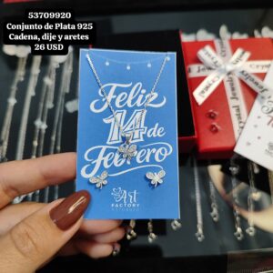 004 Conjunto de cadena, dije y aretes. USD o al cambio en cup. Plata 925