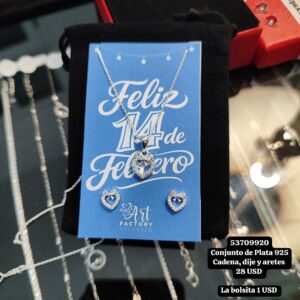 013 Conjunto de cadena, dije y aretes. USD o al cambio en cup. Plata 925