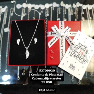 021 Conjunto de cadena, dije y aretes. USD o al cambio en cup. Plata 925