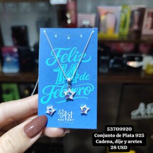 009 Conjunto de cadena, dije y aretes. USD o al cambio en cup. Plata 925