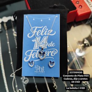 018 Conjunto de cadena, dije y aretes. USD o al cambio en cup. Plata 925
