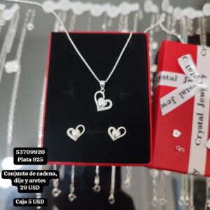 034 Conjunto de cadena, dije y aretes. USD o al cambio en cup. Plata 925