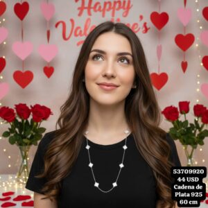 008 Cadena Van Cleef, llena de flores. 60 cm. Plata 925